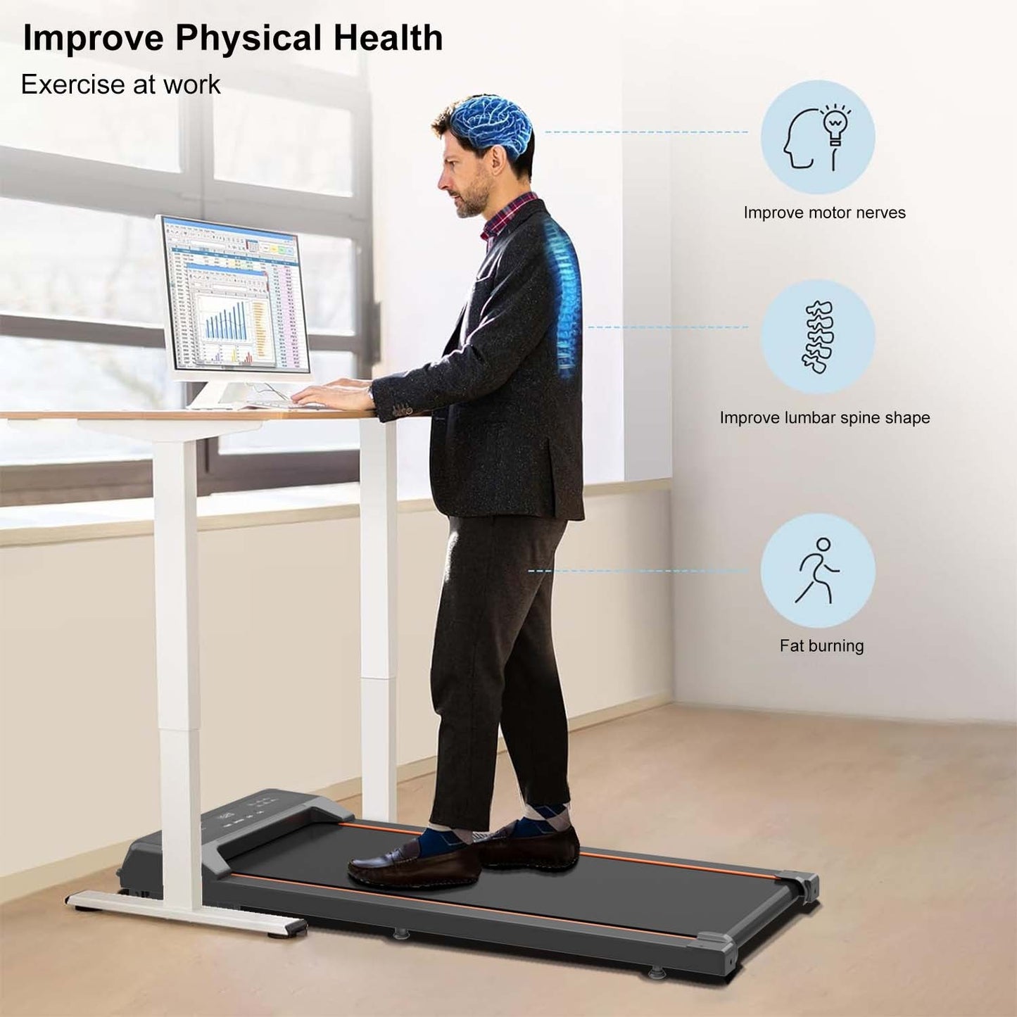 Under Desk Walking Pad Treadmill with LED Display & Remote Control