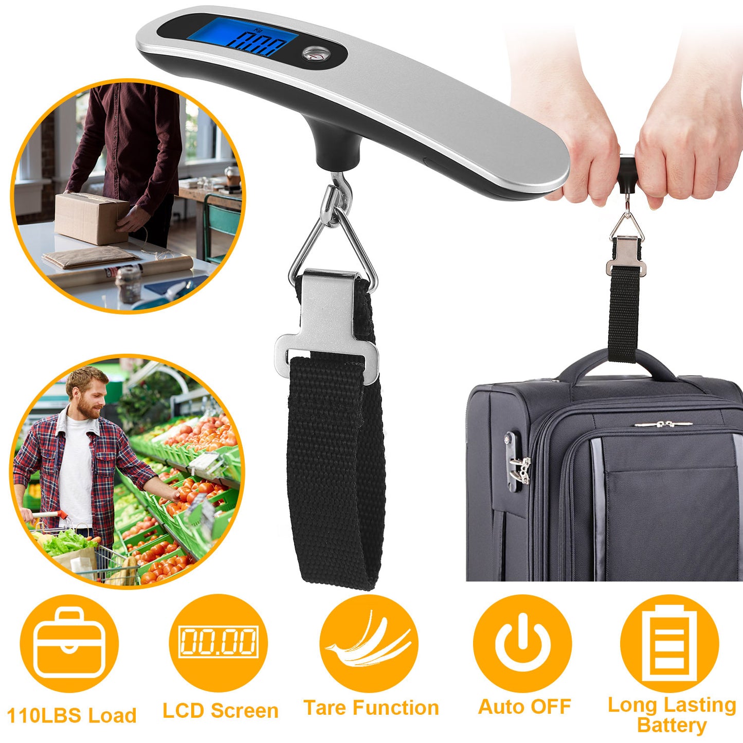 Digital Luggage Scale – 110lbs Capacity with LCD Display