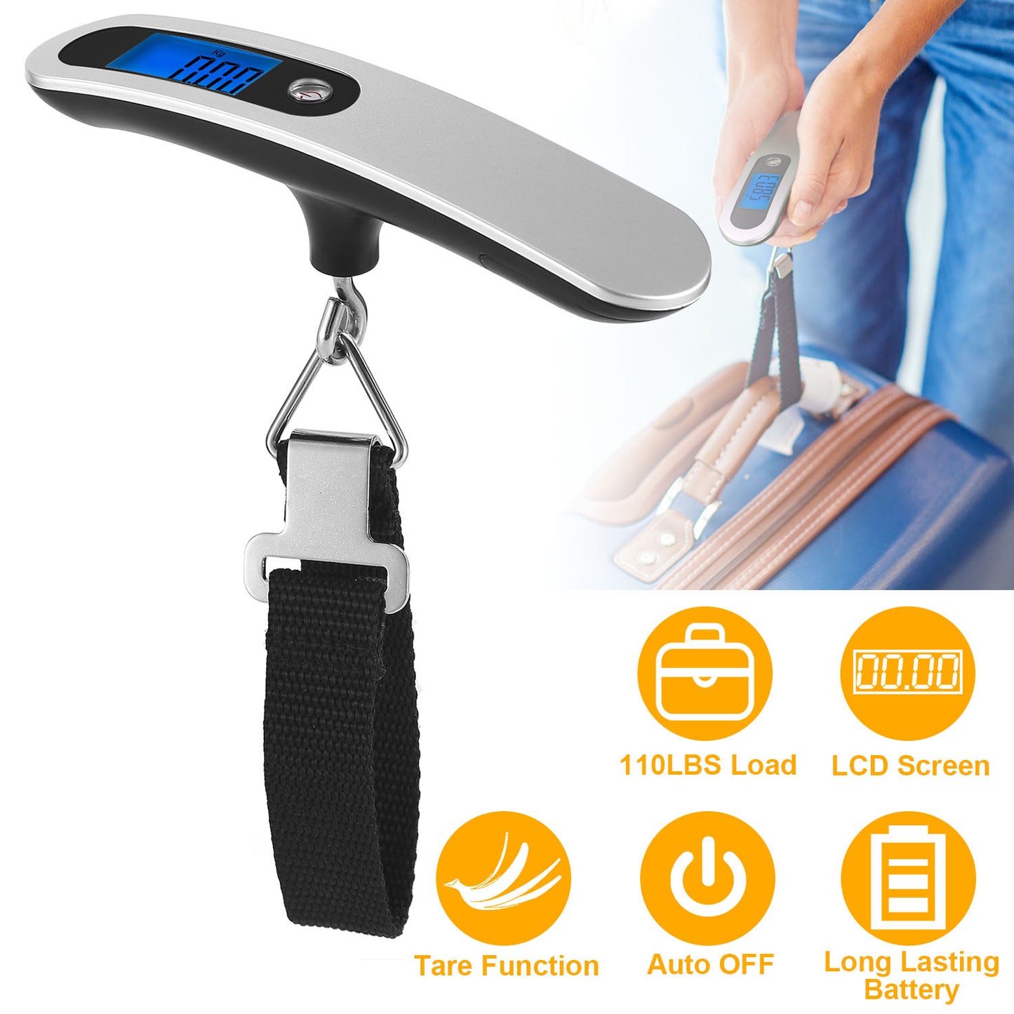 Digital Luggage Scale – 110lbs Capacity with LCD Display
